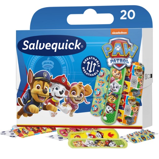 Obväzové náplasti pre deti s vodeodolnou obväzovou Paw Patrol 20 ks.