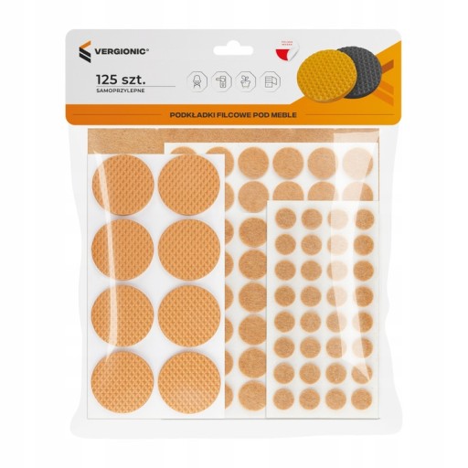 Plstené podložky pod nábytok, samolepiace klzáky, 125 ks