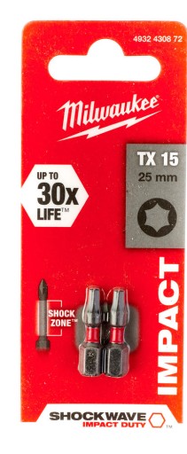 MILWAUKEE SHOCKWAVE BIT TX15 25mm 2ks.