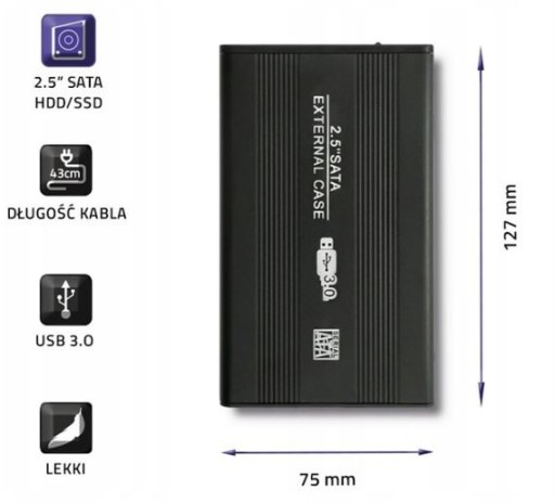 2,5'' DISK PUZDRO SATA USB 3.0 HDD ČIERNA