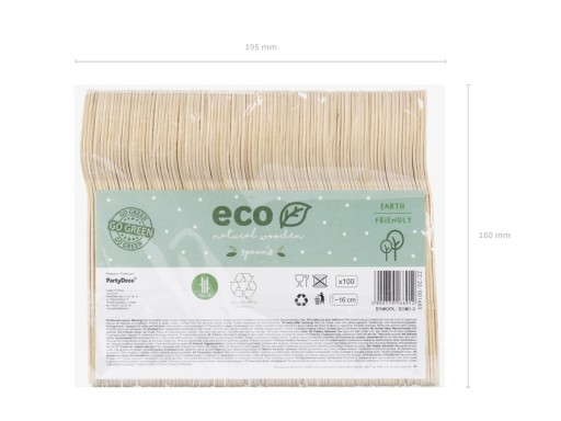 Drevené LYŽIČKY 100 kusov, ECO grilovací príbor, 16 cm
