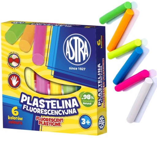 Astra fluorescenčná plastelína, 6 farieb, 838119