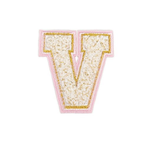 PATCH vyšívané veľké biele PÍSMENO V, písmo nápisu