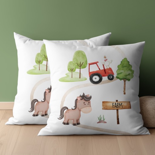 Bavlnená obliečka na vankúš 40x40 cm Detexpol traktor farmárske zvieratá bavlna