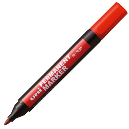 Uni 320F permanentný popisovač, okrúhly hrot, červený