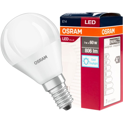 LED GUĽOVÁ žiarovka E14 8W = 60W 806lm 6500K OSRAM