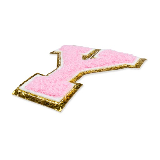 NÁŠIVKA ružová veľké PÍSMENO Y, nápis glitter igrek