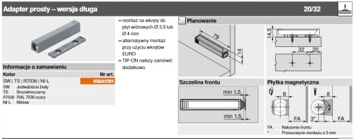 PRIAMY ADAPTÉR BLUM 956A1201 ČIERNY DLHÝ HOR.