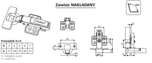 Samozatvárací prekrývací pánt Sevroll 3D (sada 2 ks)
