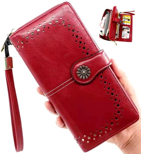 Veľká, prelamovaná kožená peňaženka Boho Retro priehradka