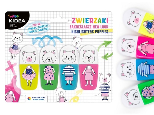 Mini neónové zvýrazňovače New Look Animals 4 farby Kidea