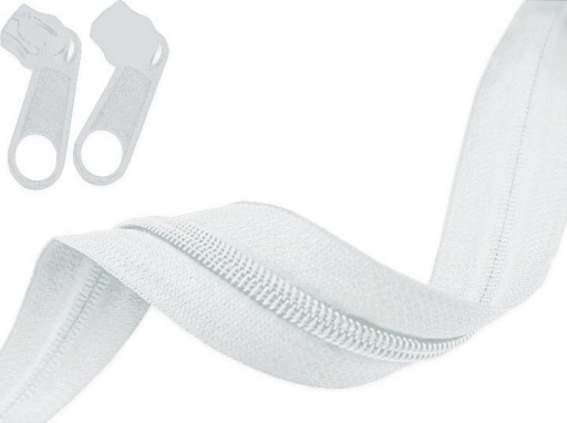 PÁSKA NA Zips 3mm ŠPIRÁLOVÝ Zips BIELY 10m + 20 zips