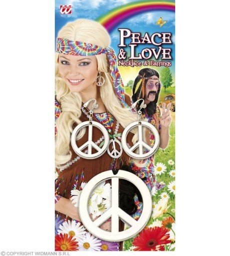 STRIEBORNÝ PRÍvesok HIPPY ŠPERK 70-TY + NÁUŠNICE