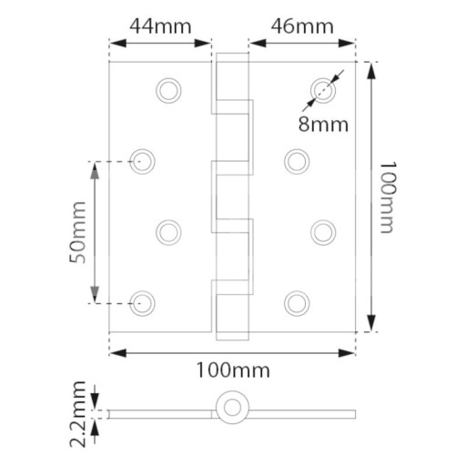 Univerzálny pánt 100x100x2,2mm čierny, sada 2 ks
