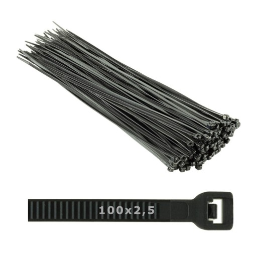 UV sťahovacie pásky 100x2,5 čierne - 100 ks.