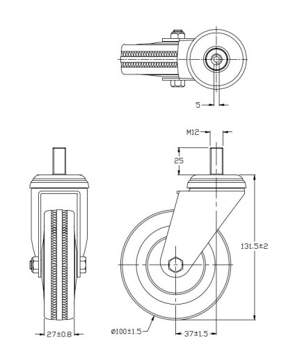 OTOČNÉ KOLESO VOLANT 100MM 80KG DRŽIAK M12