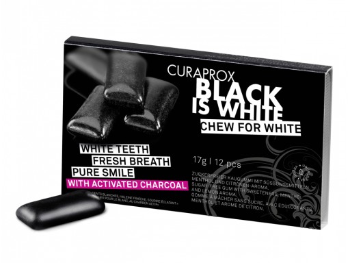 Bieliace žuvačky Curaprox Black Is White s aktívnym uhlím 12 ks.