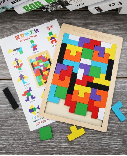 Puzzle Drevené kocky Montessori Tetris Puzzle Set Logická hra