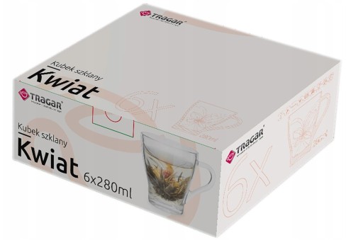 6x SKLENENÝ hrnček ČAJ KUŽÍKOVÝ KVET 280ML