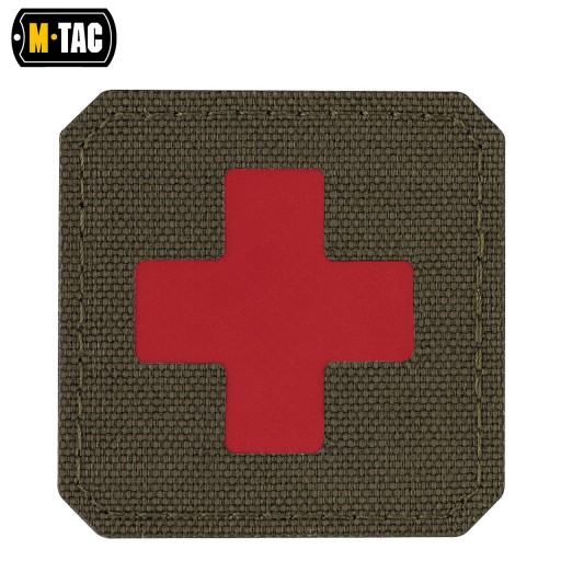 Nášivka na suchý zips MEDIC CROSS LASER CUT M-TAC Medyka Cross Olivovo-červená
