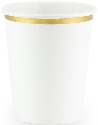 Papierové poháre BIELE ZLATÉ na narodeniny, sväté prijímanie, svadby, 260 ml, 6 ks