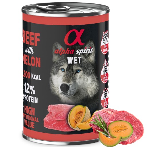 Alpha Spirit kompletné mokré krmivo pre psov HOVÄDZIE S MELÓNOM 400g