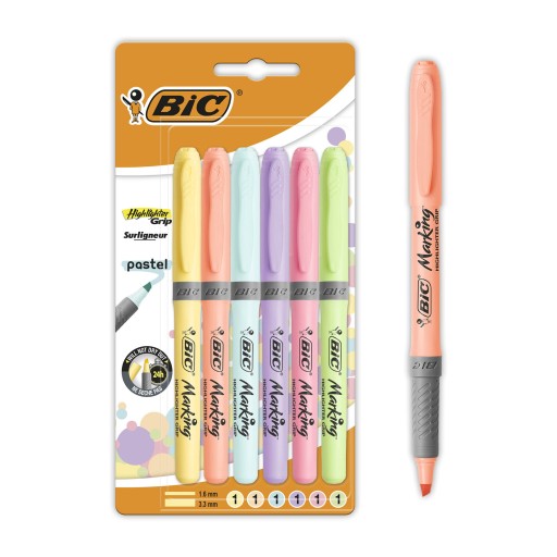 BIC GRIP zvýrazňovač SET PASTEL COLORS 6KS