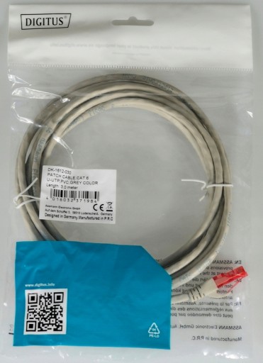 DIGITUS Patch kábel U/UTP kat.6 PVC 3m sivá