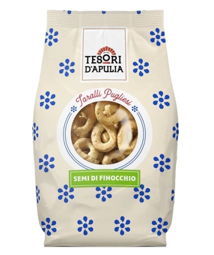 Talianske praclíky s rascou Taralli Tarallini Finocchio TESORI Apulia 400g