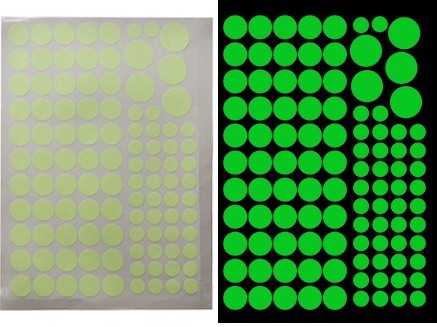 Fluorescenčné samolepky Žiariace bodky Dekoratívne bodky 104 kusov