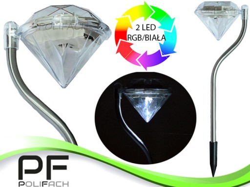 diamantová solárna lampa 2LED biela/RGB P-780