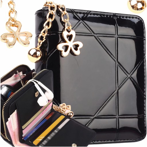 BLACK Prešívaná Dámska kožená peňaženka, PURSE, malá, Lakovaná
