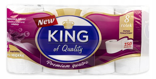 Neparfumovaný toaletný papier King 8, štvorvrstvový, jemný a pevný