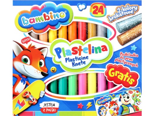 BAMBINO okrúhla plastelína 24 farieb PODLOŽKA ZDARMA 2 farby GLITTER