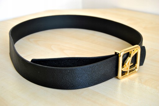 Dámsky opasok Black, Gold Square. Imitácia. koža