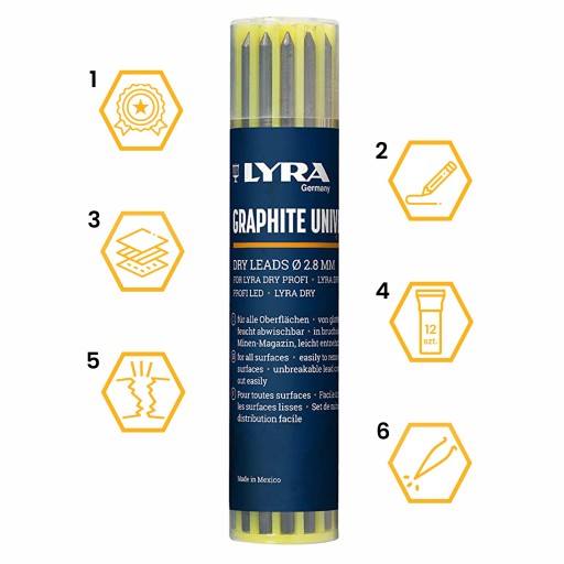 NÁPLNE DO CERUŽKY STYLES ZNAČKY PROFI SUCHÉ 2,8mm GRAPHITE 2B LYRA