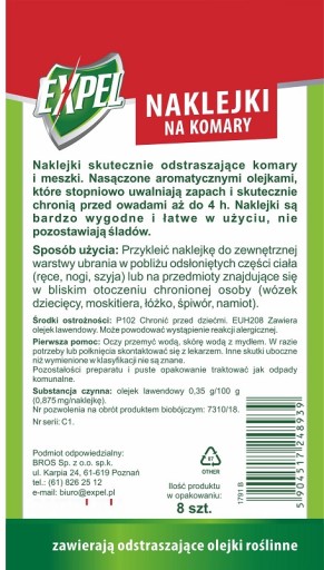 EXPEL repelentné nálepky na komáre a muchy - 8 kusov