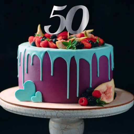 torta TOPPER dekorácia ČÍSLO 50 strieborná METAL