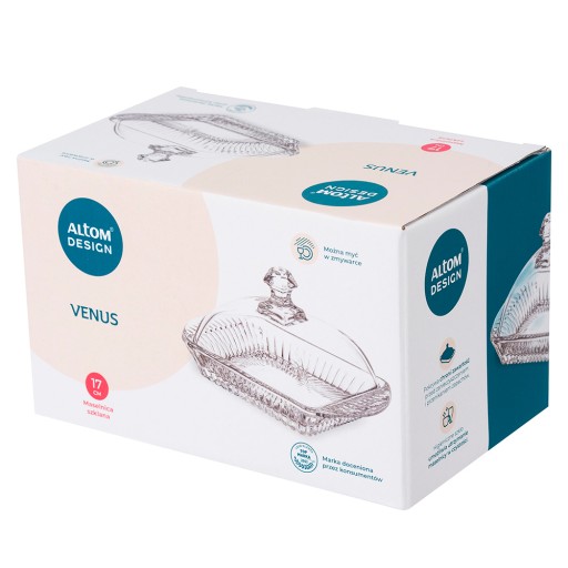 Priehľadná miska na maslo, sklenená nádoba na maslo Altom Design Venus, 17 cm