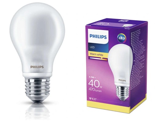 Klasické lampy LED žiarovka 4,5W=40W 470lm 2700K PHILIPS