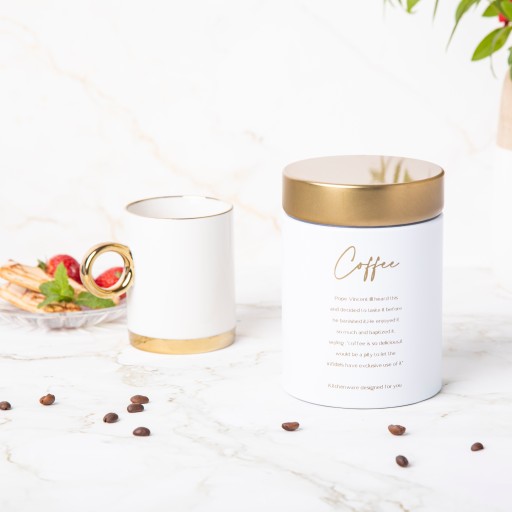 Dóza na kávu, kovová kuchynská nádoba, Altom Design Coffee, biela