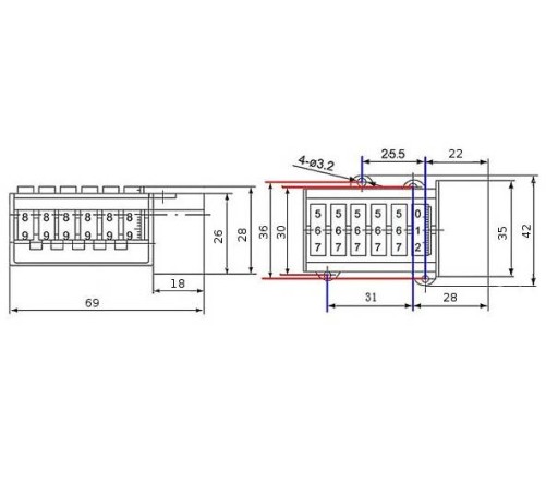 Mechanické počítadlo 12V AC i=100:1
