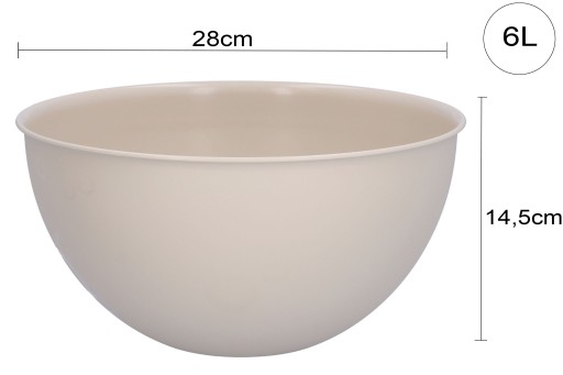 VEĽKÁ PLASTOVÁ KUCHYŇSKÁ MISKA 28CM BÉŽOVÁ DO KRUHEJ KUCHYNE NA ŠALÁT 6L