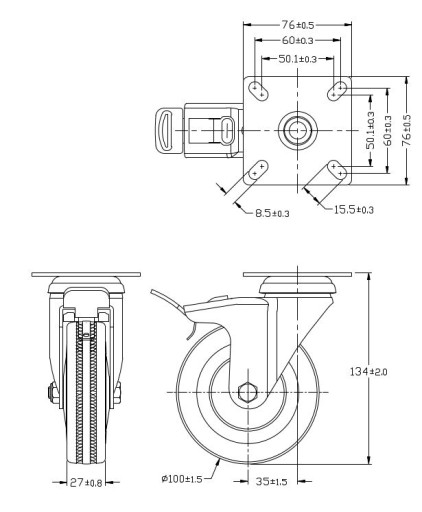OTOČNÉ KOLESO S BRZDOU 100MM 80KG