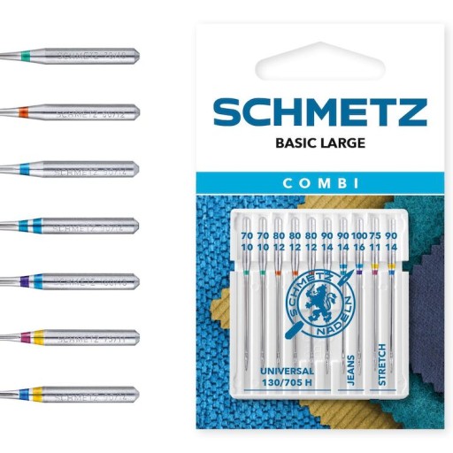 Schmetz poloploché ihlice 130/705H do strečových džínsov, univerzálne MIX 10 ks.