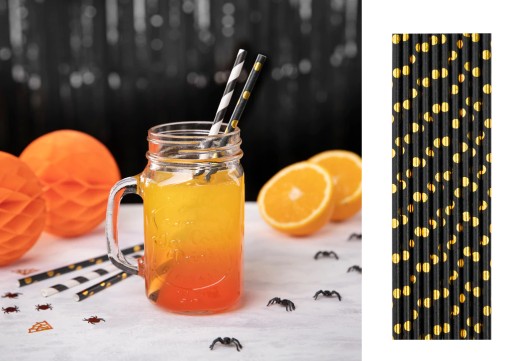Papierové slamky BLACK GOLD DOTS