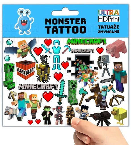 UMÝVAJÚCE DOČASNÉ TETOVANIE PRE DETSKÉ DETSKÉ MINECRAFT ORIGINÁLNE VZORKY