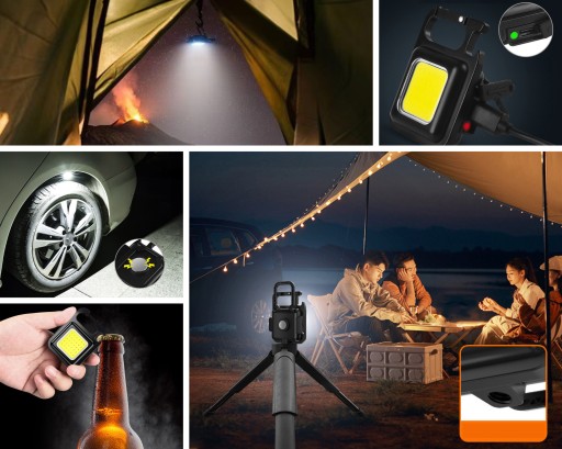 VÝKONNÁ MINI LED VRECKOVÁ LAMPA + DRŽIAK NA NOŽNIČKU S MAGNETOVÝM OTVÁRAČOM KĽÚČOV