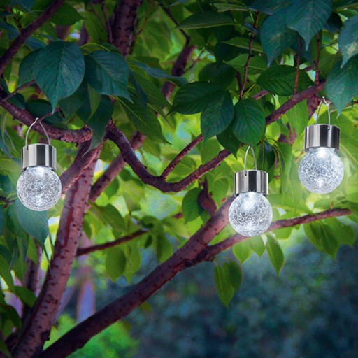 LED SOLARNÁ LAMPA ZÁHRADNÉ SKLENENÉ DEKORATÍVNE ZÁVESNÉ GUĽOVÉ BALKÓNOVÝ HÁK