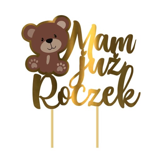 Tortový topper 1. narodeniny MÁM UŽ ROK plyšového medvedíka